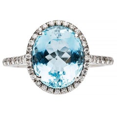 Modern Aquamarine Diamond White Gold Micro Pave Engagement Ring