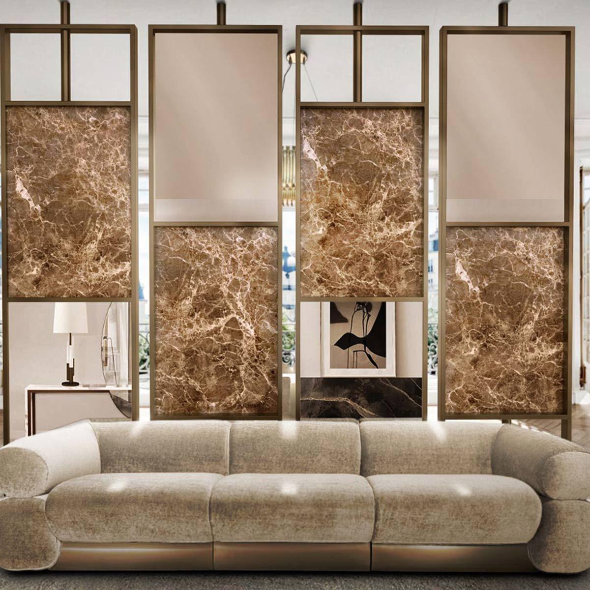 Modern Arabica Bronze Mirror and Emperador Marble Screen by Caffe Latte For Sale 2