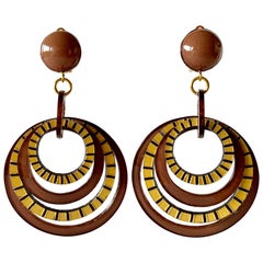 Modern Architectural Brown Hoop Statement Earrings