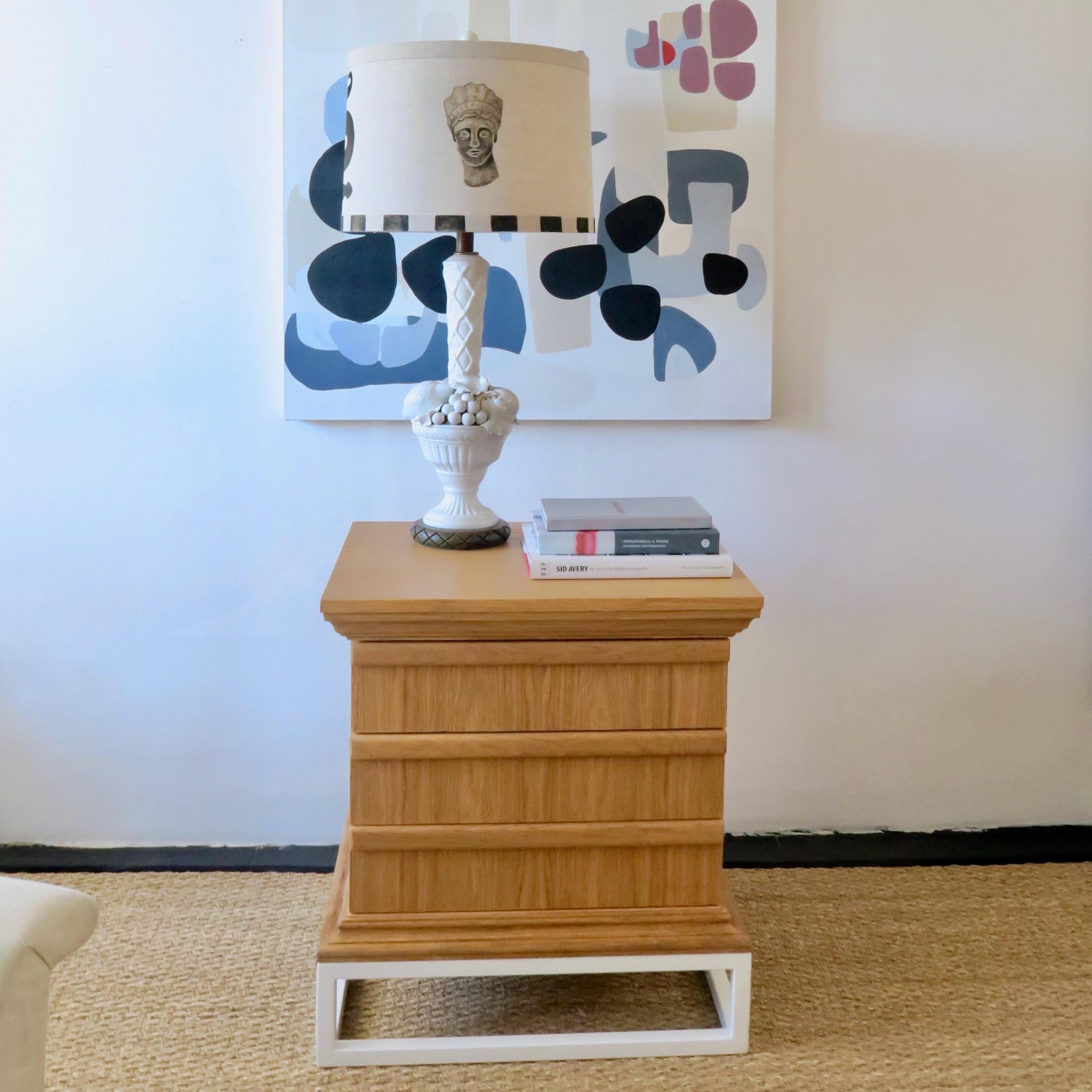 Modern Architectural Frieze Night Stand in Oak Metal Base by Martin and Brockett 4