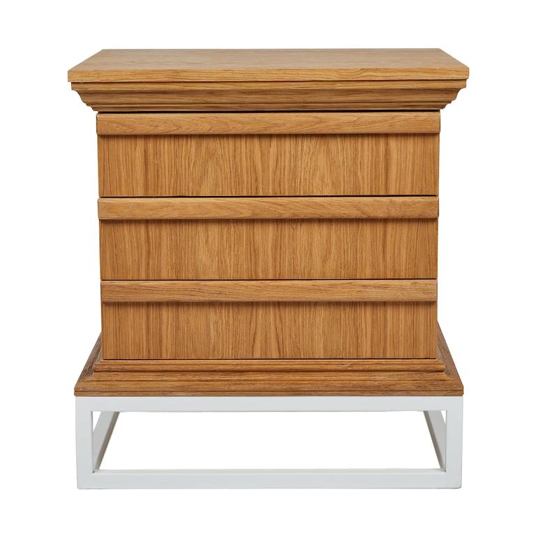 Modern Architectural Frieze Night Stand in Oak Metal Base by Martin and Brockett For Sale