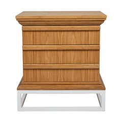 Modern Architectural Frieze Night Stand in Oak Metal Base by Martin and Brockett