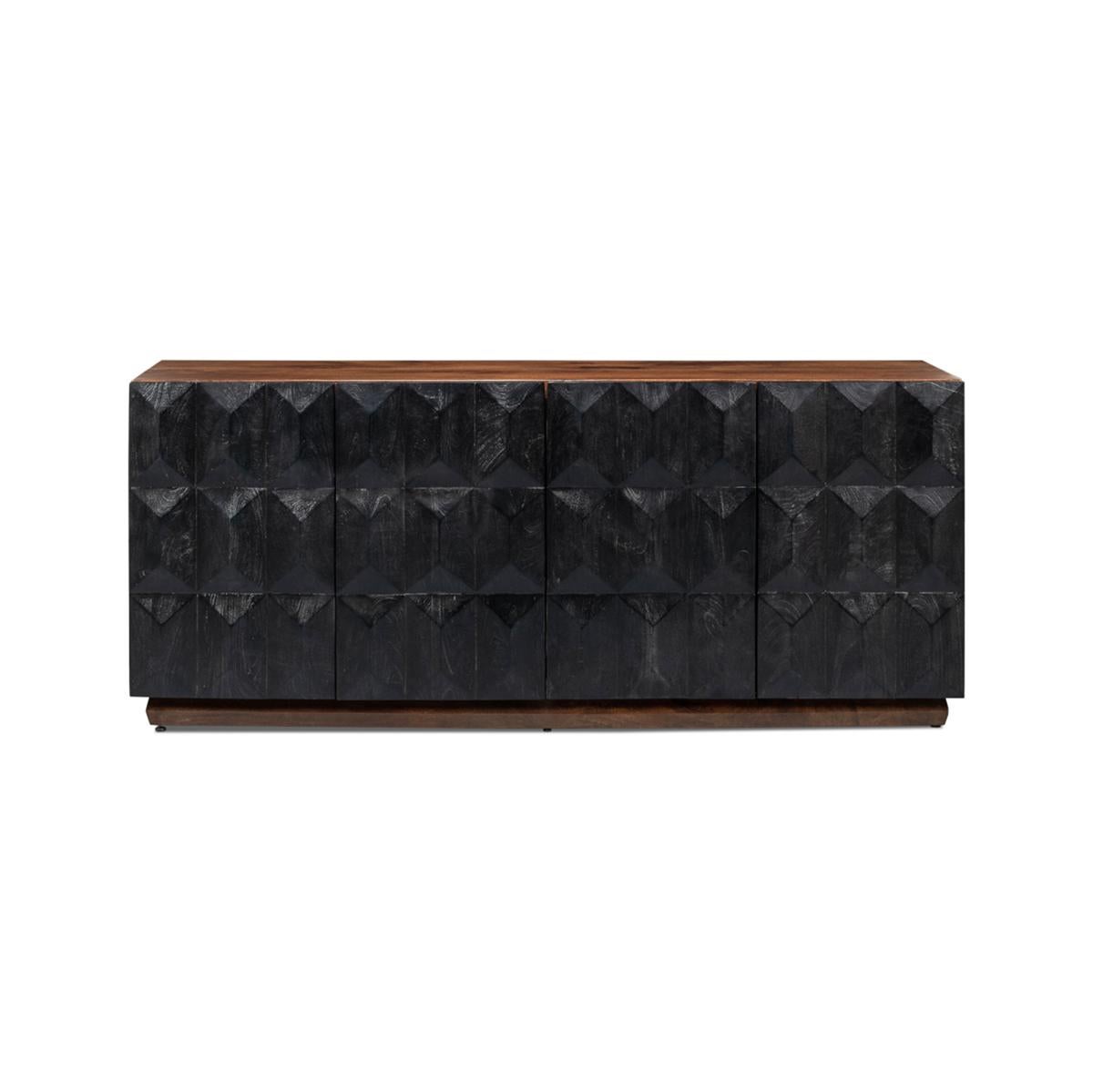 Modern Architectural sideboard, big, bold and inspired by classic Brutalism Architecture. Constructed from reclaimed wood and highlighted in a two-tone finish, the attention to detail on this item is second to none. Texture, architectural