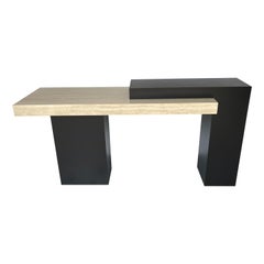 Modern Architectural Tiered  Ebonized Wood 
Faux Travertine Console Table