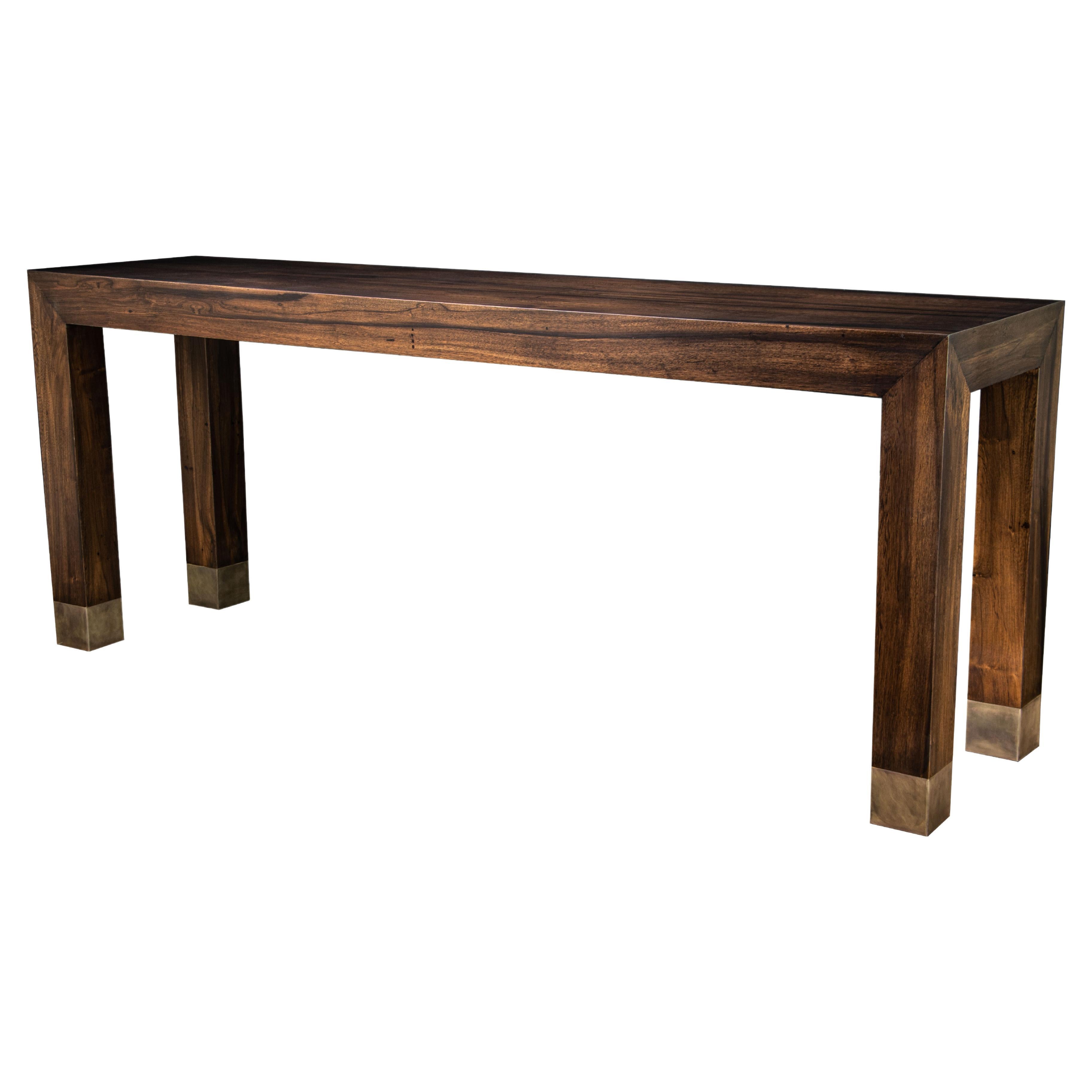 Table console moderne argentine en bois de rose avec sabots en bronze par Costantini, Dino en vente