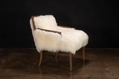 Modern Argentine Wood and Sheepskin Lounge Chair by Costantini, Ovino In Stock