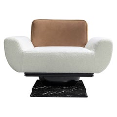 Poltrona moderna Bouclé, imbottita in pelle e marmo Nero Marquina