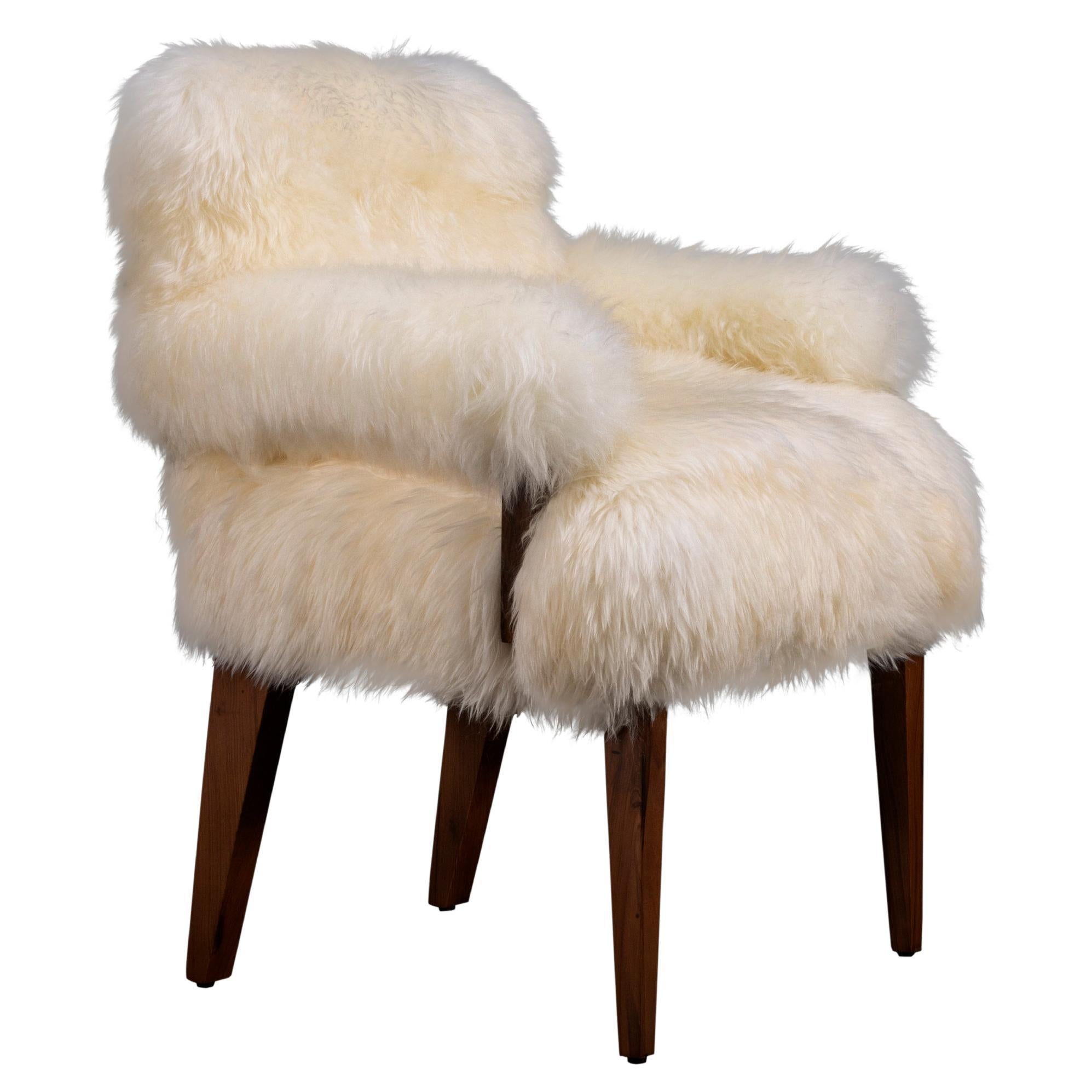 Modern Armchair in Exotic Wood and Sheepskin by Costantini, Bruno Ovino Armchair
