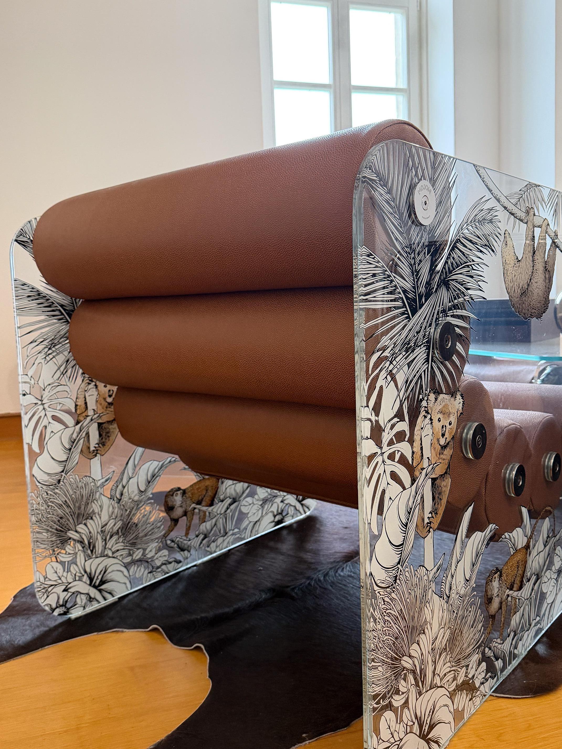 Modern Armchair in Tempered Glass Panels – MW02 Jungle Edition en vente 1