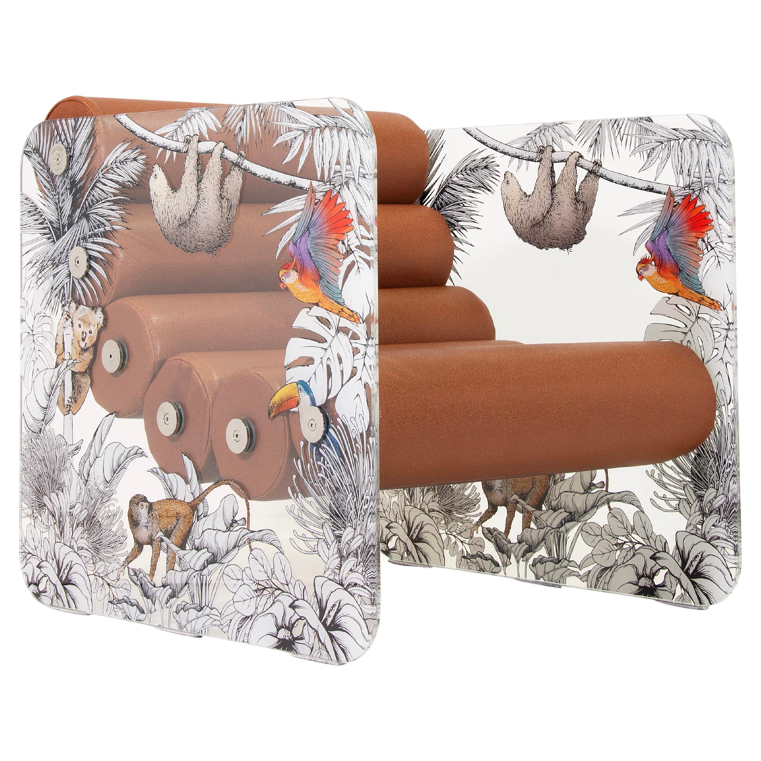 Modern Armchair in Tempered Glass Panels – MW02 Jungle Edition