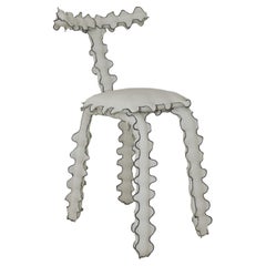 Modern Armchair, White Cotton with Spiked Biomorphic Surface, Hand-Sewn By ESTO