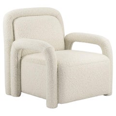 Modern Armchair with Tubular Armrests & Blush Nude Bouclé By José Castro
