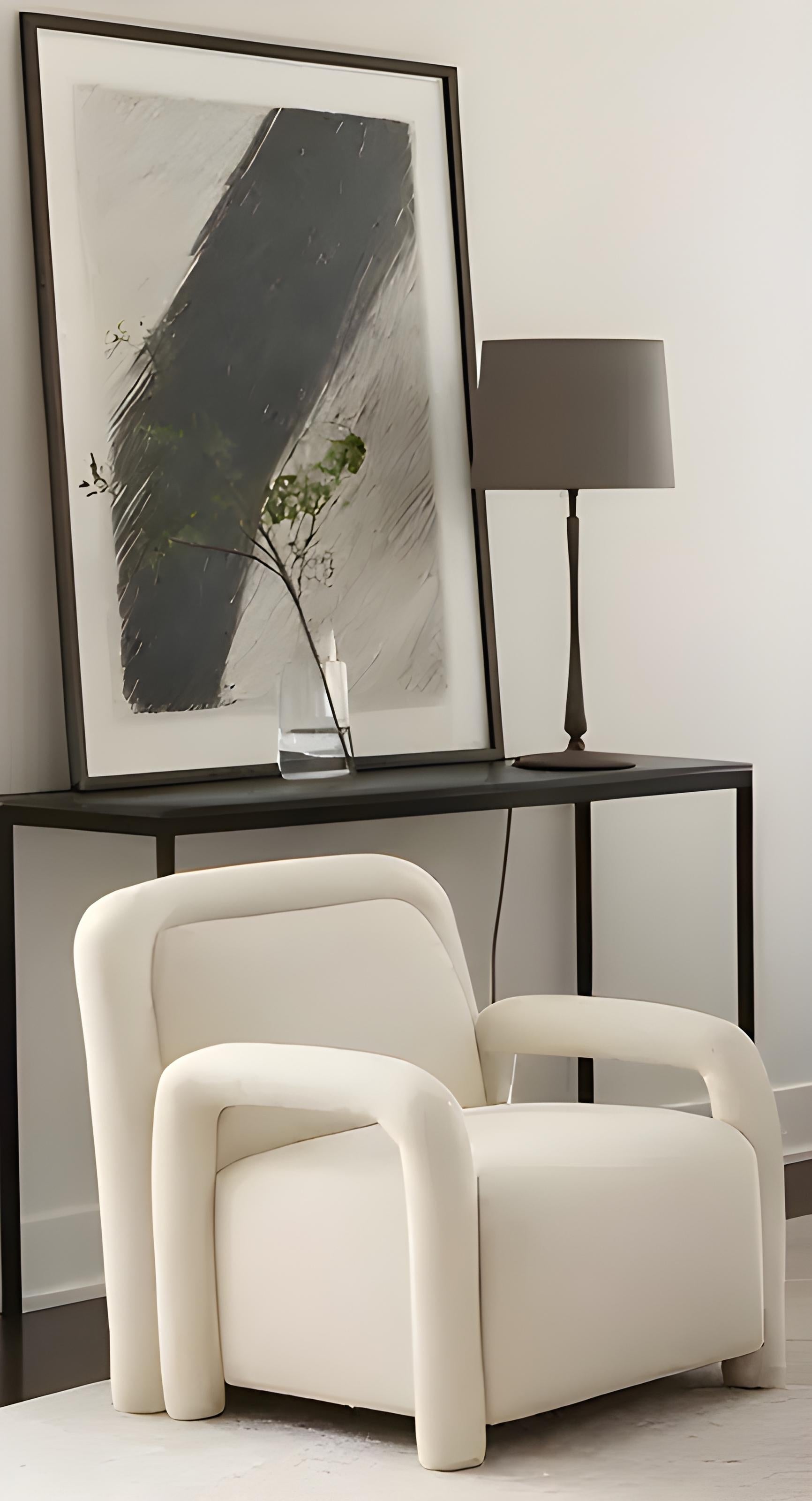 Moderner Sessel mit rohrförmigen Armlehnen und Bouclé-Polsterung (Stoff) im Angebot