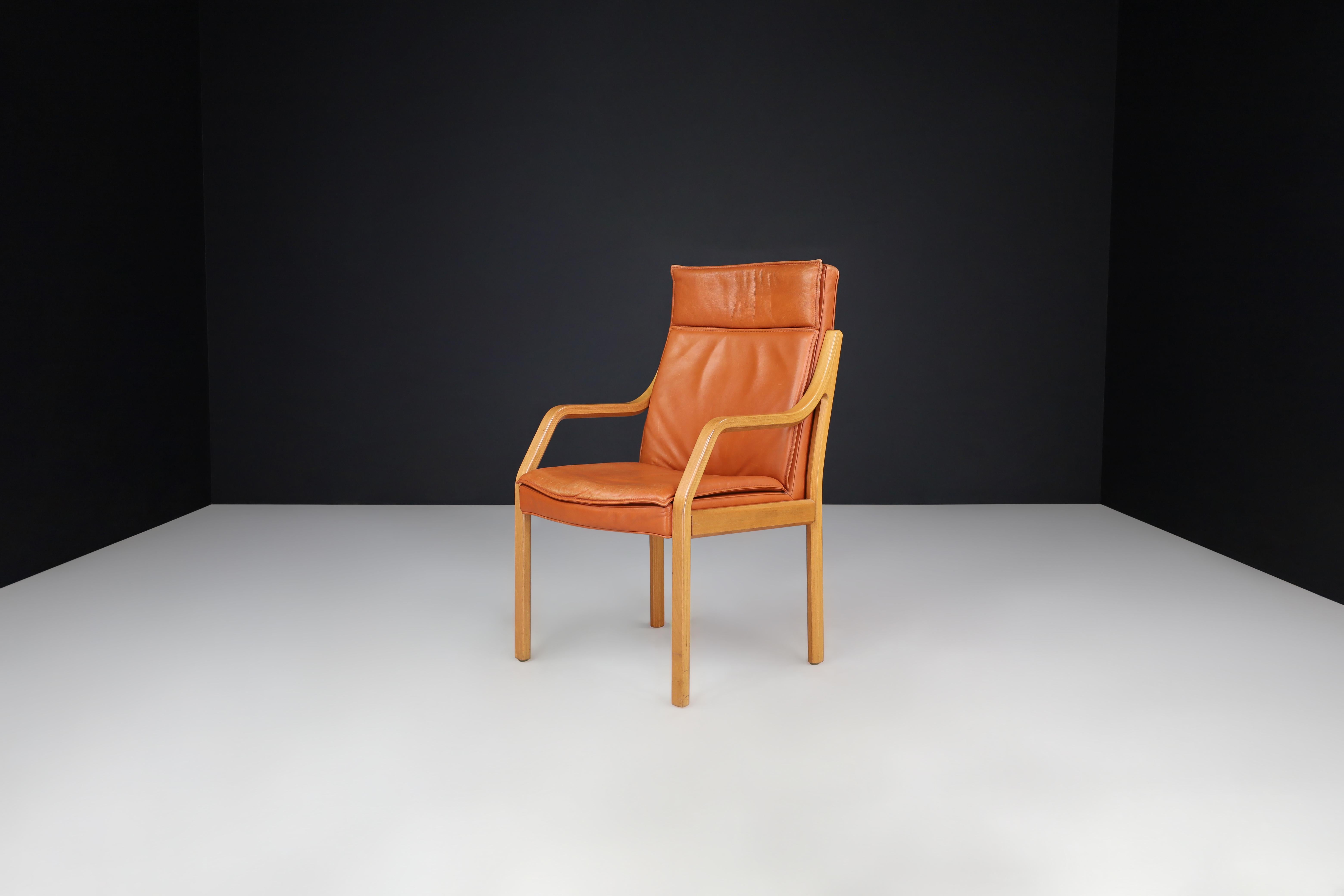Walter Knoll Set of 16 Dining Room Chairs in Bentwood and Leather, Germany 1970s

A set of 16 modern armchairs or dining room chairs, manufactured by Walter Knoll in Germany during the 1970s, has been upholstered in cognac leather. These