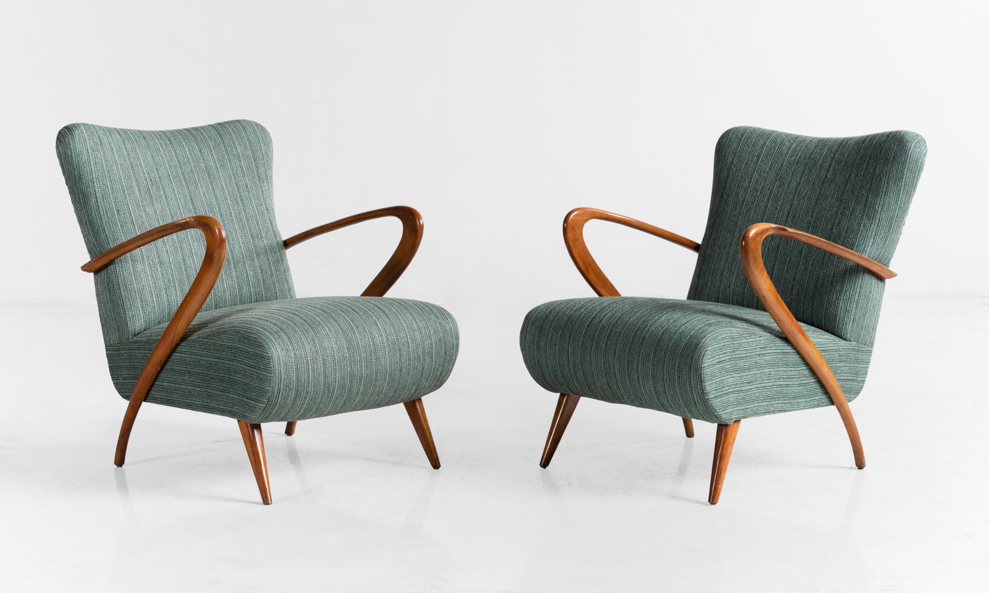 Modern armchairs, Italy, circa 1950.

Incredibly elegant forms with original upholstery in fantastic condition.