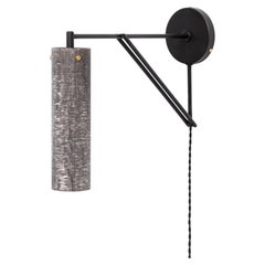 Modern Armed Sconce Linen Micarta, Blackened Brass, Plug-in, Mutuus Studio