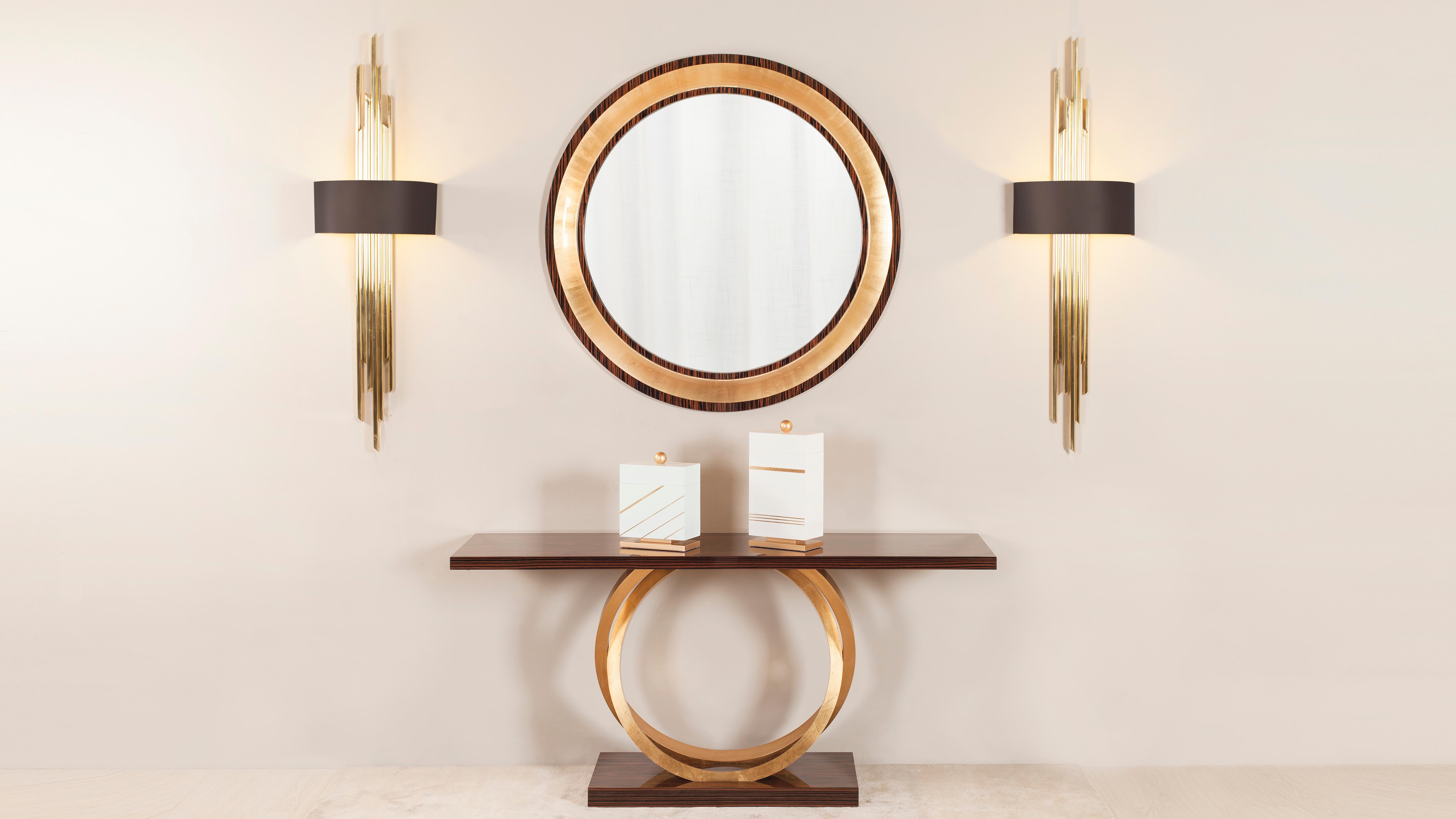 Art Deco Armilar Konsolentisch, Ebenholz, Blattgold, Handarbeit Portugal, Greenapple (Art déco) im Angebot