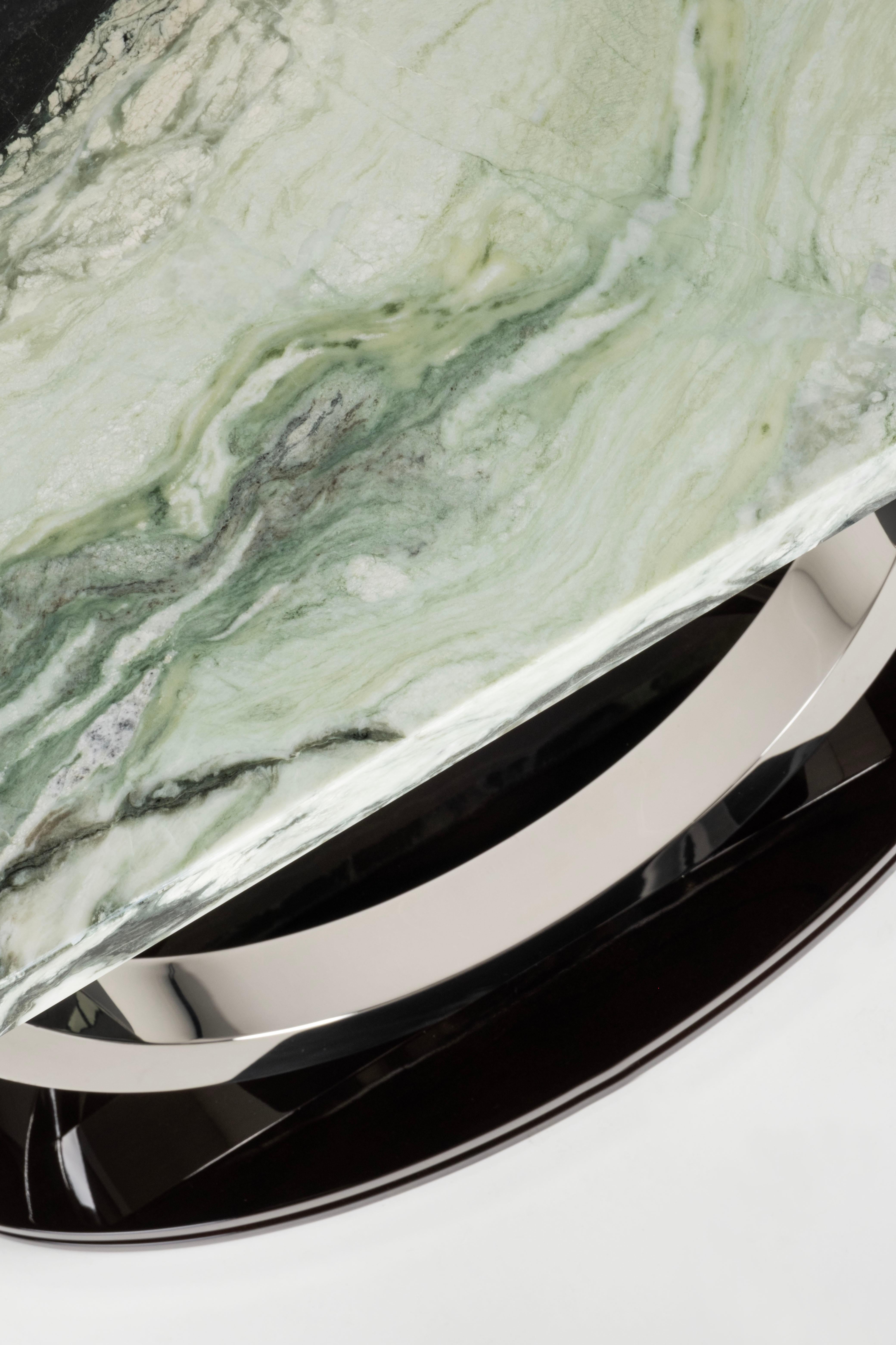 Hand-Crafted Art Deco Armilar Console Table, Green Jade Marble, Handmade by Greenapple For Sale