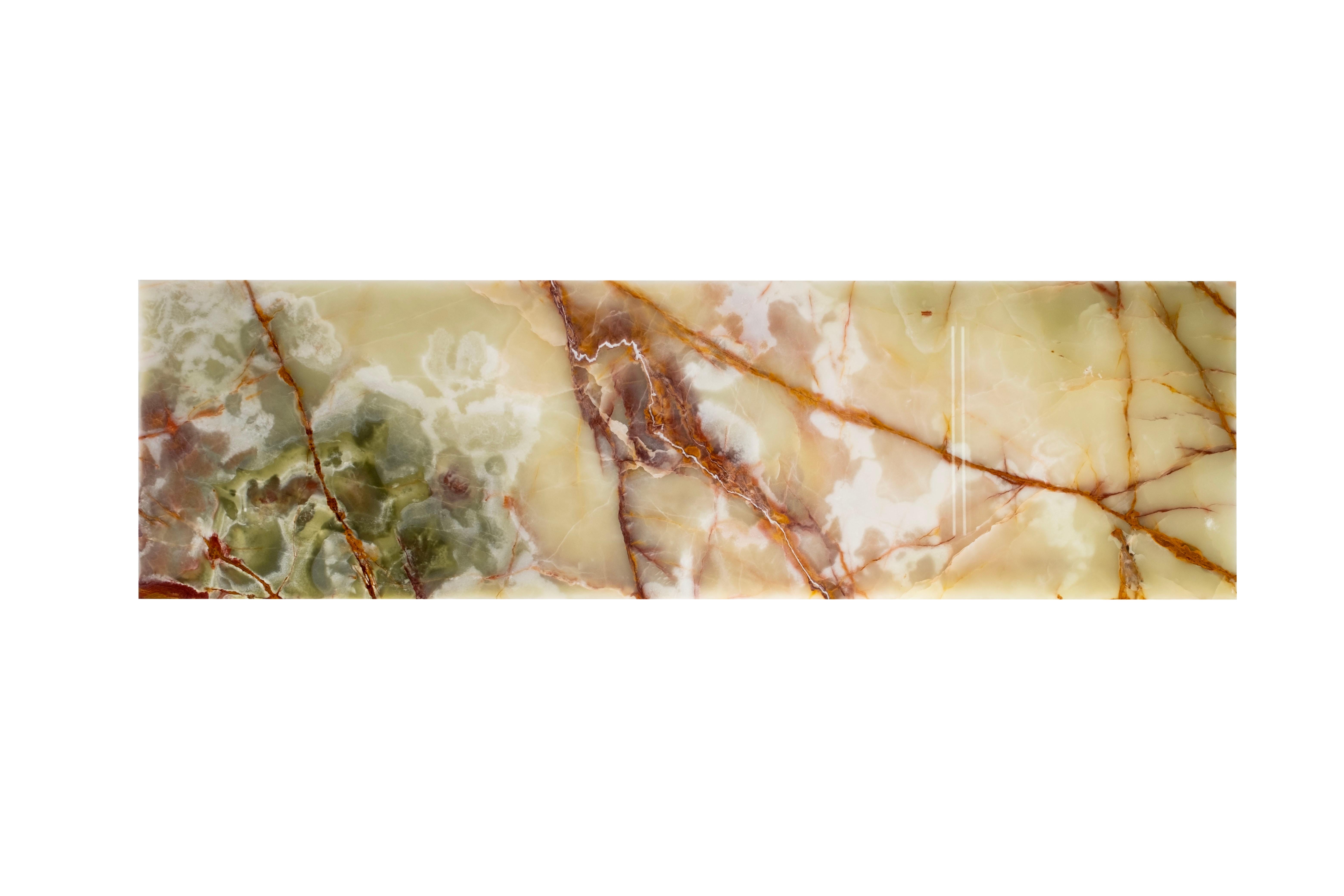 Art Deco Armilar Konsolentisch, Grüner Onyx, Edelstahl, Handarbeit Greenapple (Portugiesisch) im Angebot