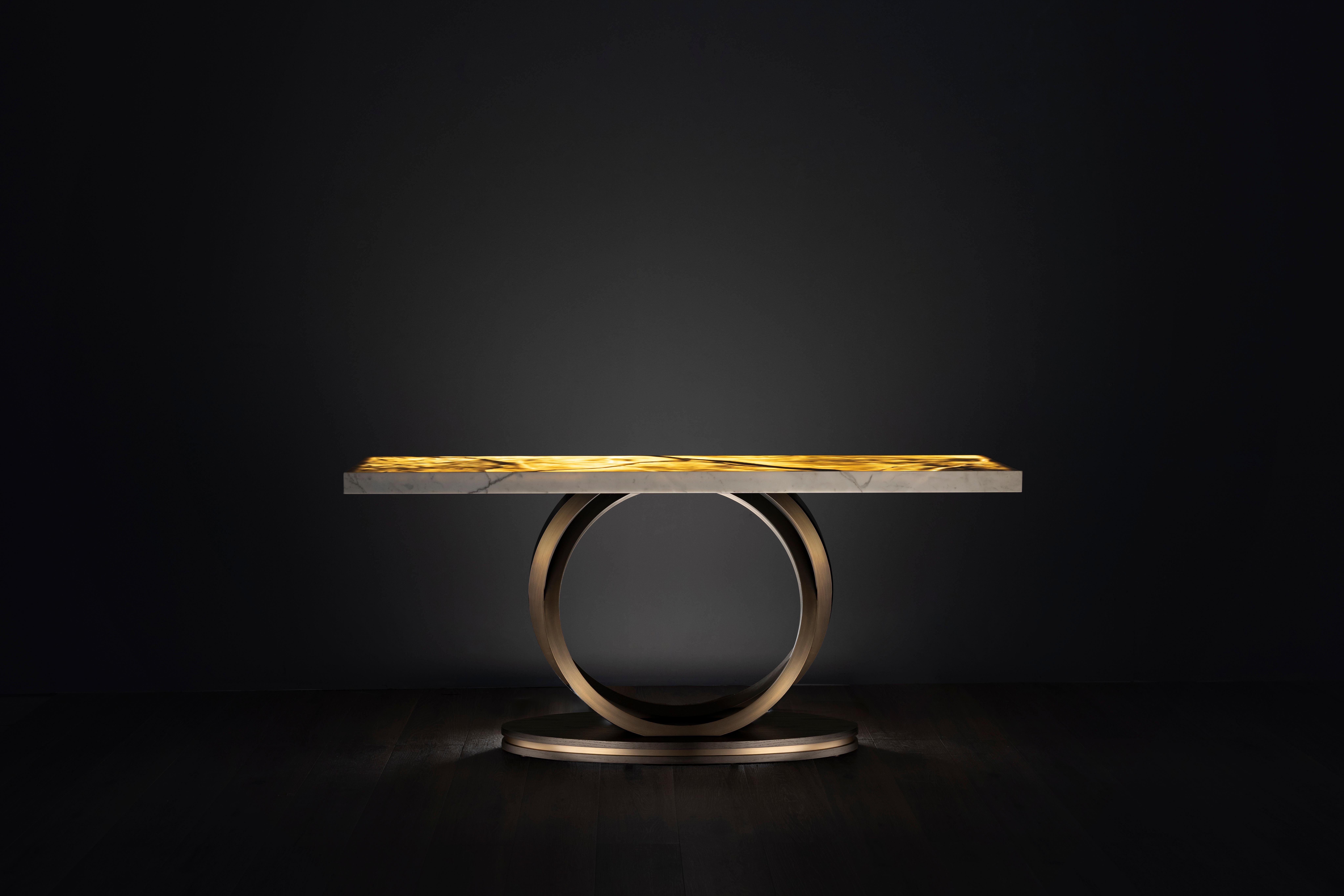 Art Deco Armilar Console Table, Portoro Gold Marble and Ebony, Handmade In Portugal by Greenapple

The Armilar marble console table is a modern tribute to the Portuguese armillary sphere, a navigational instrument that guided explorers across