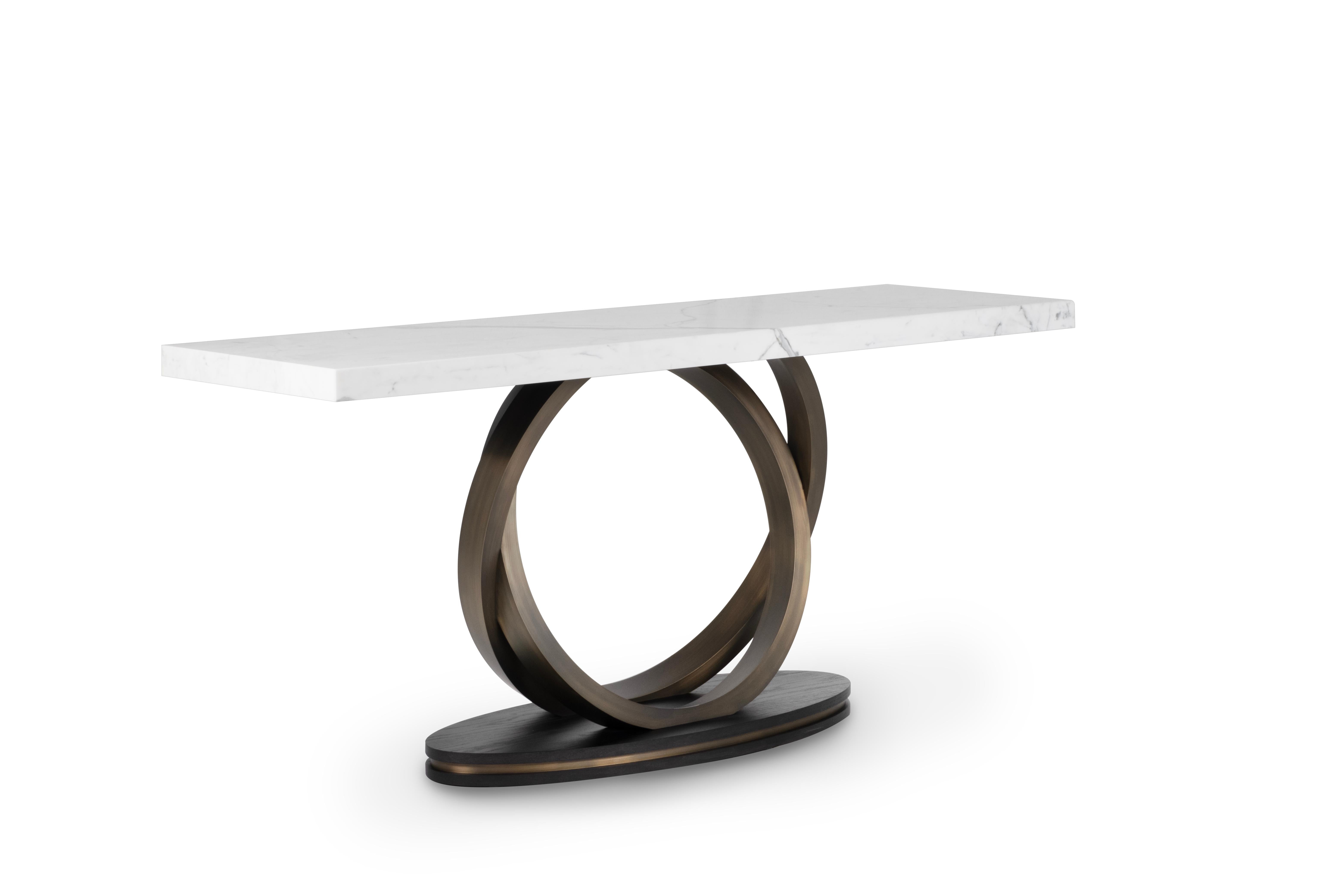 Portuguese Modern Armilar Console Table, Statuary Marble, Brass, Handmade by Greenapple For Sale