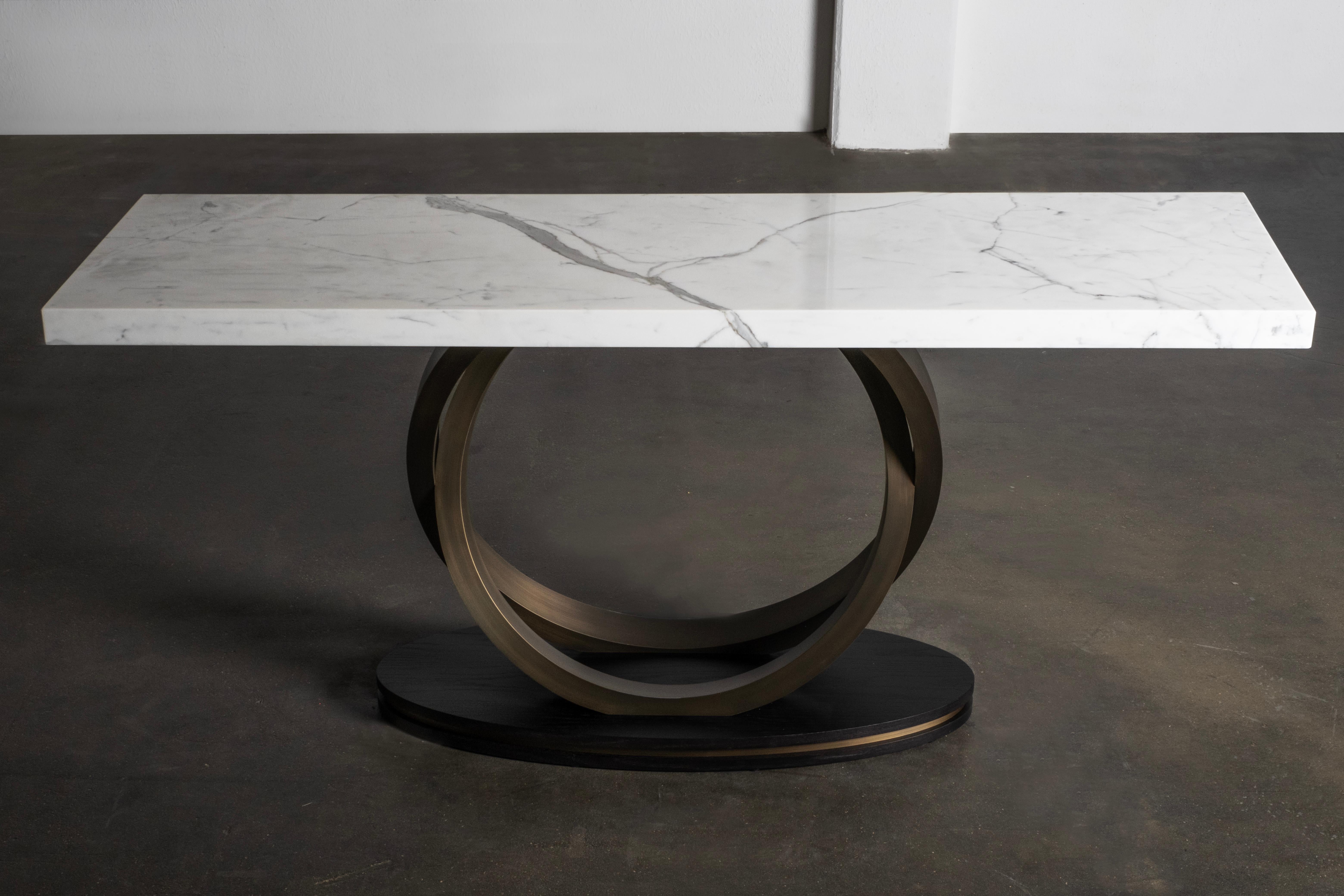 Art Deco Armilar Console Table, Statuary Marble, Brass, Handmade by Greenapple In New Condition For Sale In Lisboa, PT
