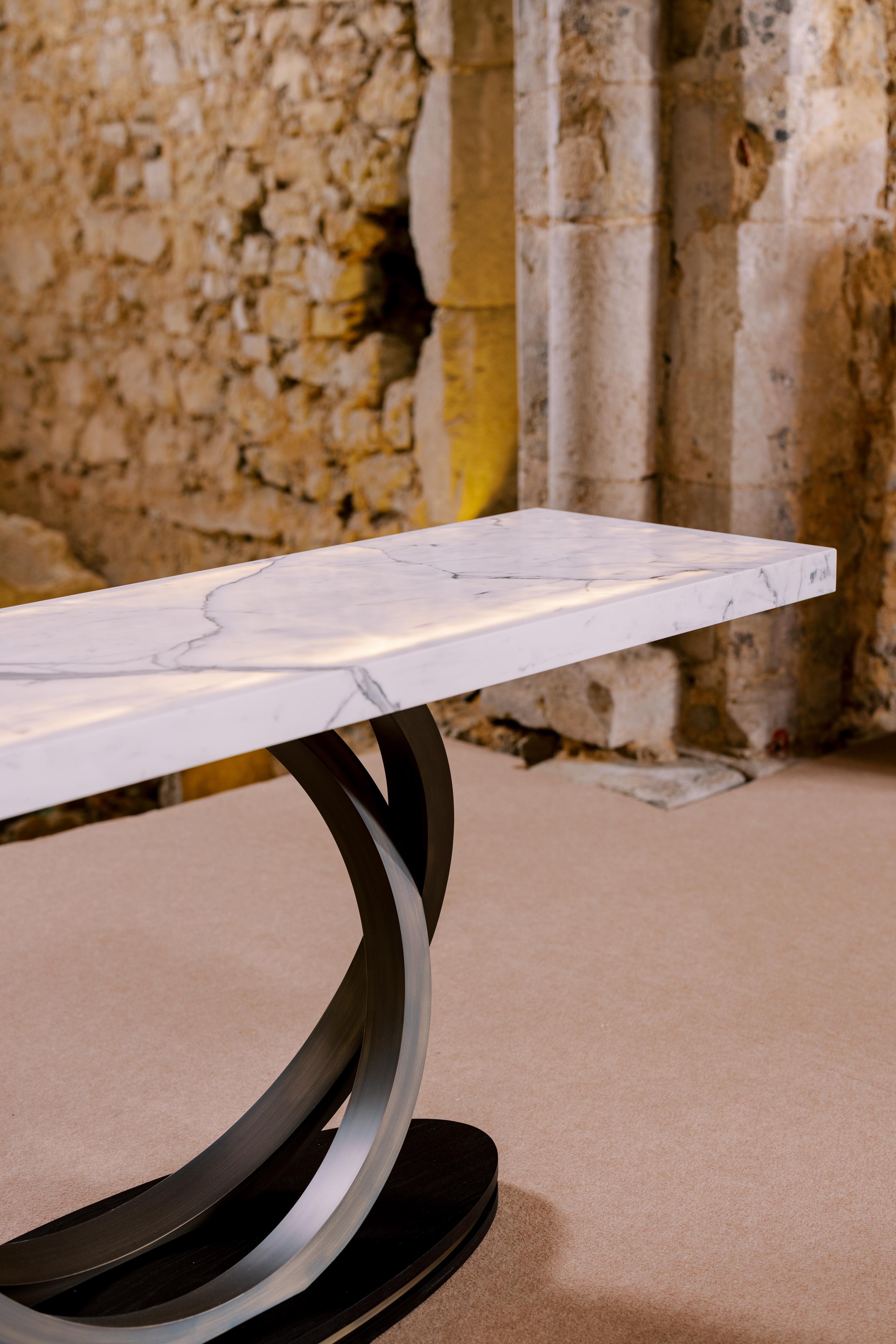 Art Deco Armilar Console Table, Statuary Marble, Brass, Handmade by Greenapple For Sale 3