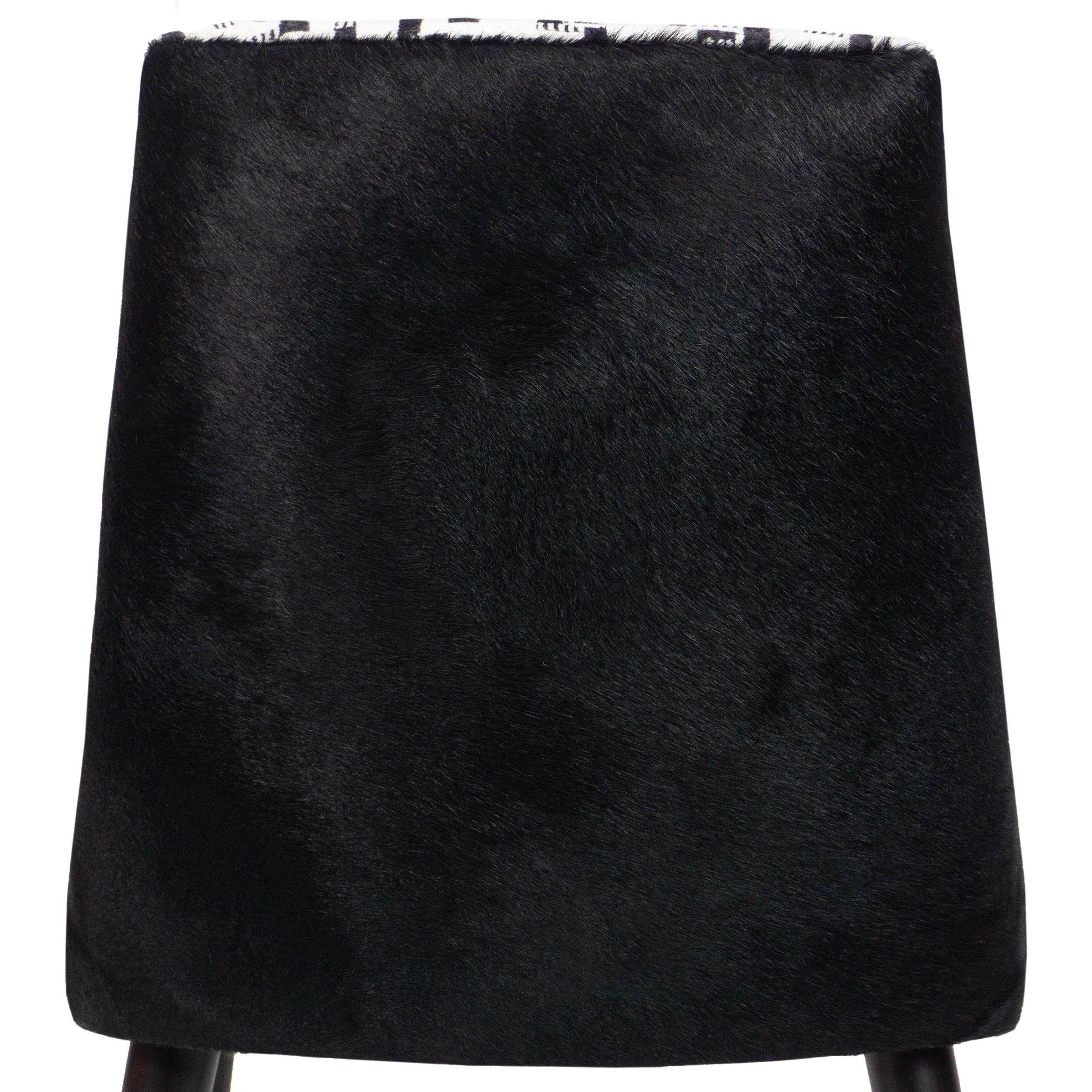 Modern Armless Dining Chair with White and Black Graphic Velvet and Cowhide For Sale 10