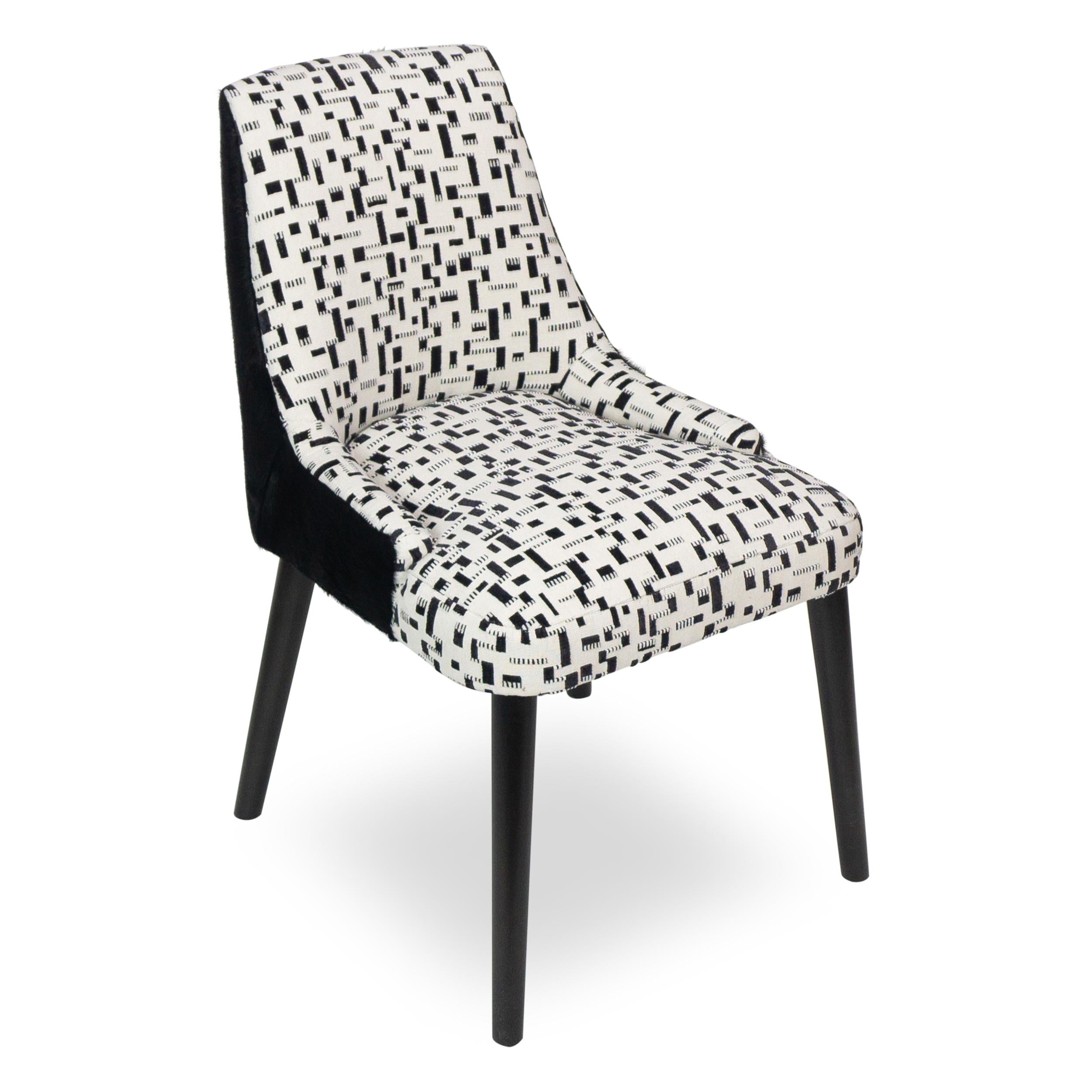 Ask about current stock, also made to order in fabrics shown or ask us about other fabric options and COM. Frame is made of solid hard maple and seat is made with eight-way hand-tied springs. Fabrics shown include white with black cut velvet and