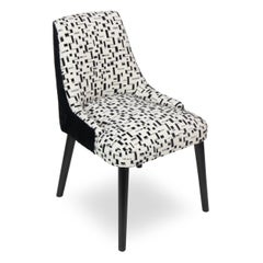 Modern Armless Dining Chair with White and Black Graphic Velvet and Cowhide