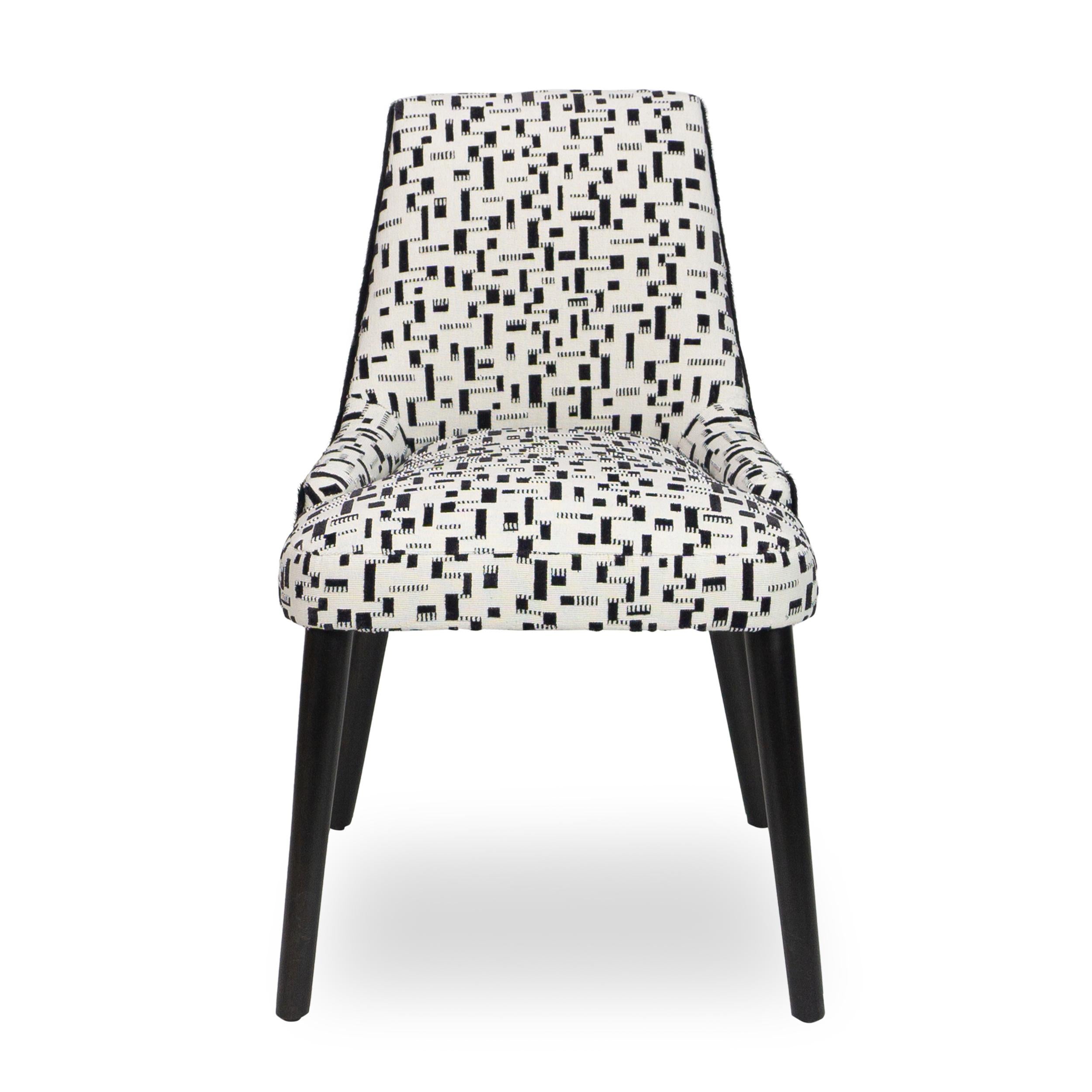 Modern Armless Dining Chair with White and Black Graphic Velvet and Cowhide In New Condition For Sale In Greenwich, CT