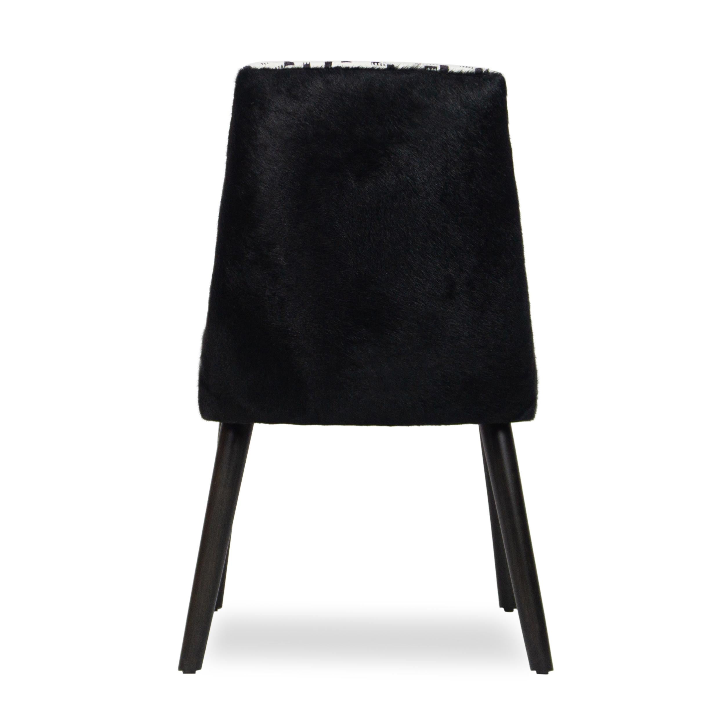 Modern Armless Dining Chair with White and Black Graphic Velvet and Cowhide For Sale 3