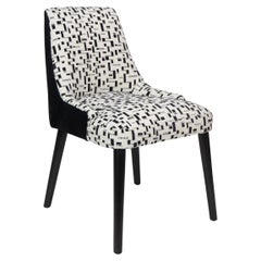 Modern Armless Dining Chair with White and Black Graphic Velvet and Cowhide