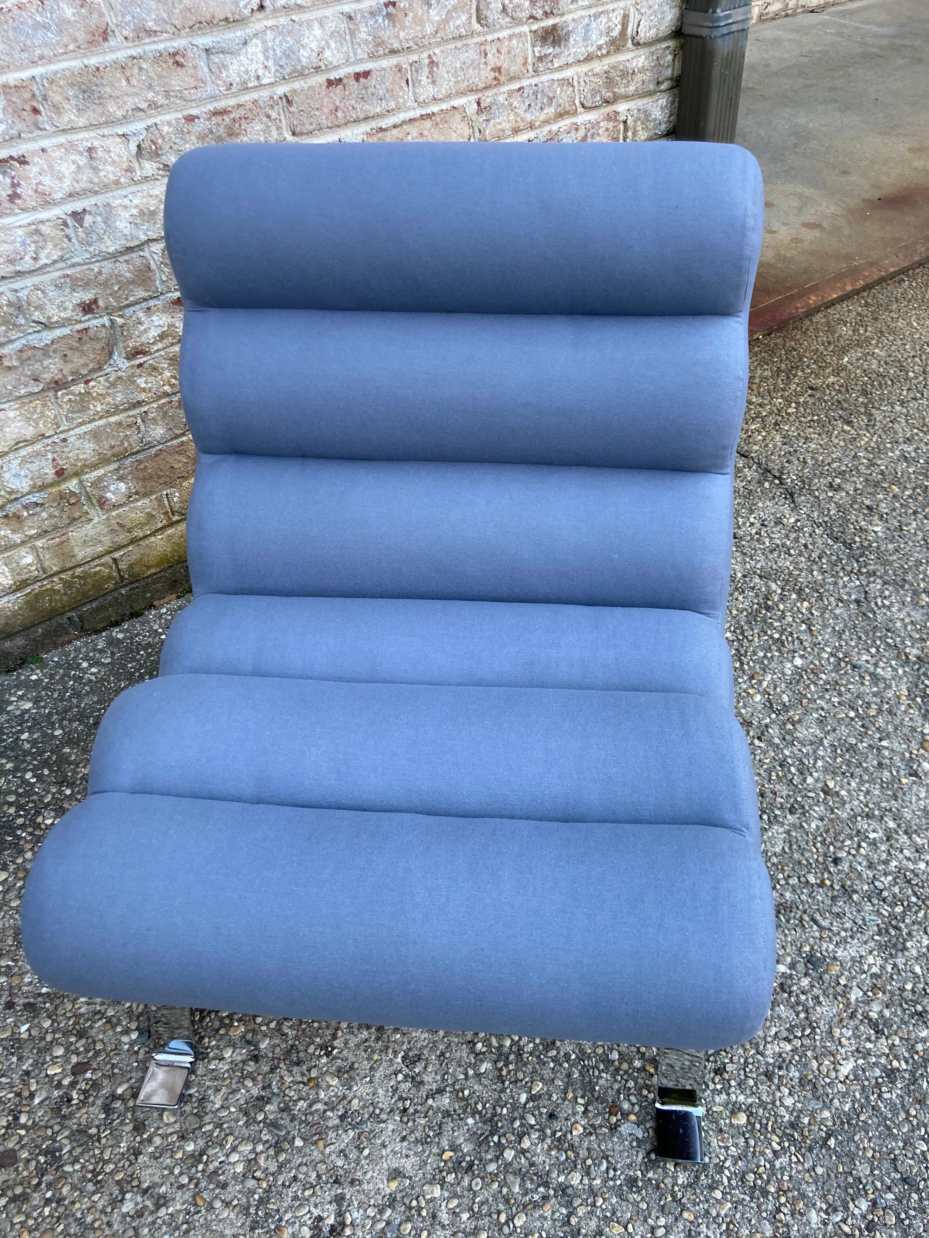 Vintage armless chair with channeled upholstered in gray cashmere/wool blend..... on a chrome base.... all newly reupholstered.