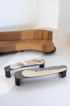 Modern Armona Stone Coffee Table, Onyx Brass, Handmade in Portugal by Greenapple