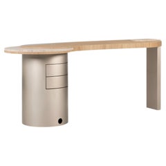 Modern Armona Travertine Desk, American Oak, Handmade in Portugal by Greenapple