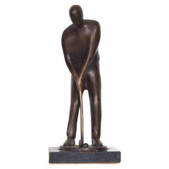 Vintage Modern Art Abstract Bronze Sculpture Faceless Golf Player Statue