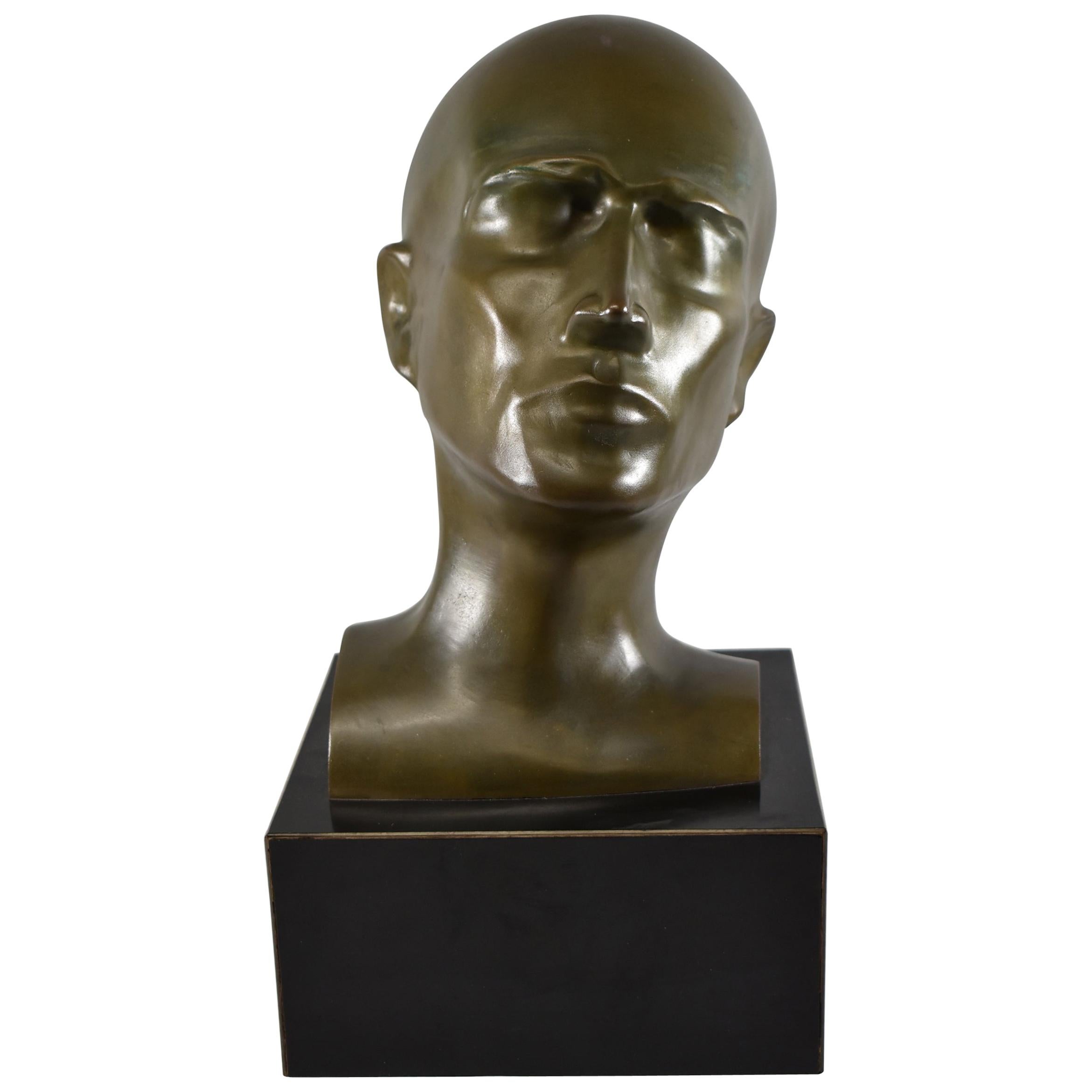 Sculpture de buste masculin en bronze d'art moderne T.B.-1