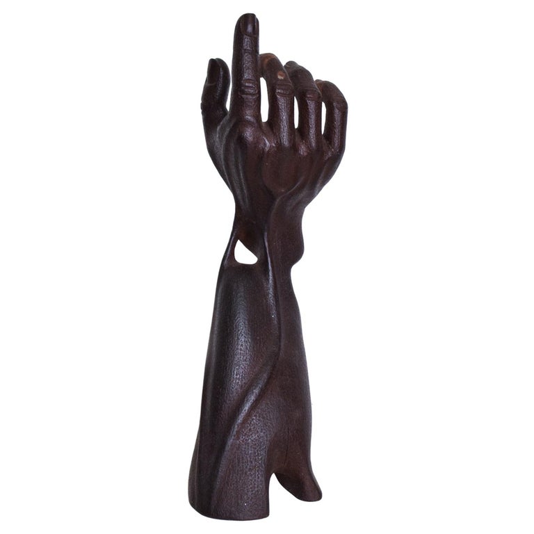 Modern Art Brutalist Suggestive Hand Sculpture in Wood 1950s Modernism Mexico For Sale
