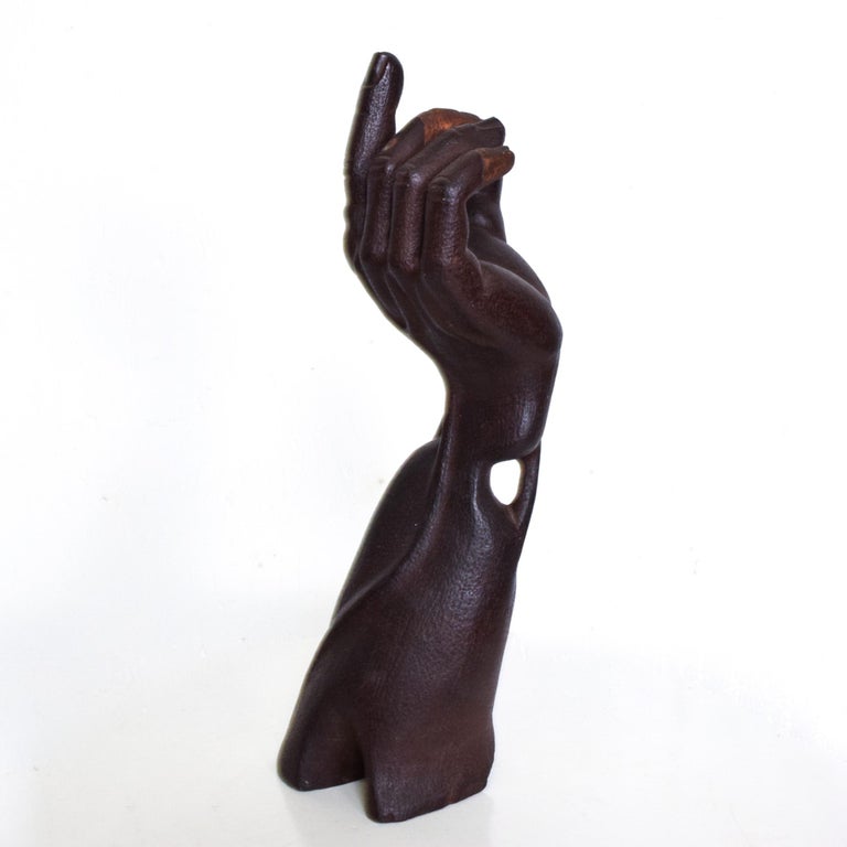 Mid-20th Century Modern Art Brutalist Suggestive Hand Sculpture in Wood 1950s Modernism Mexico For Sale
