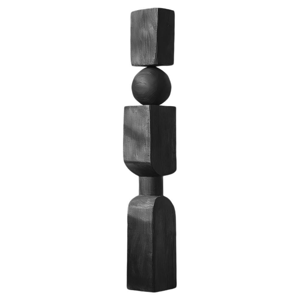 Modern Art Carved in Sleek Dark Black Solid Wood, NONO's Still Stand No99