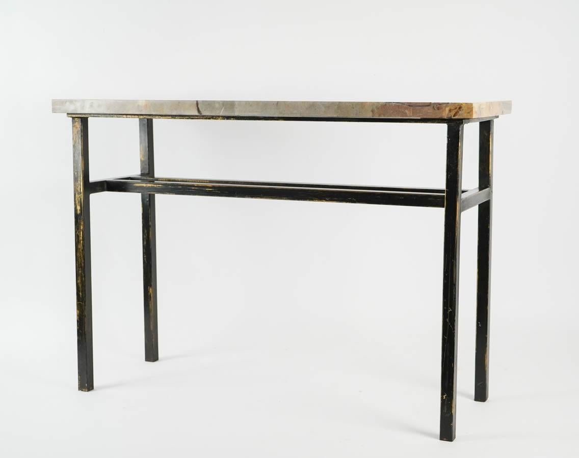 Modern Art Console, painted steel and marble. 
Measures: H 63cm, L 89cm, p 34cm.
 
