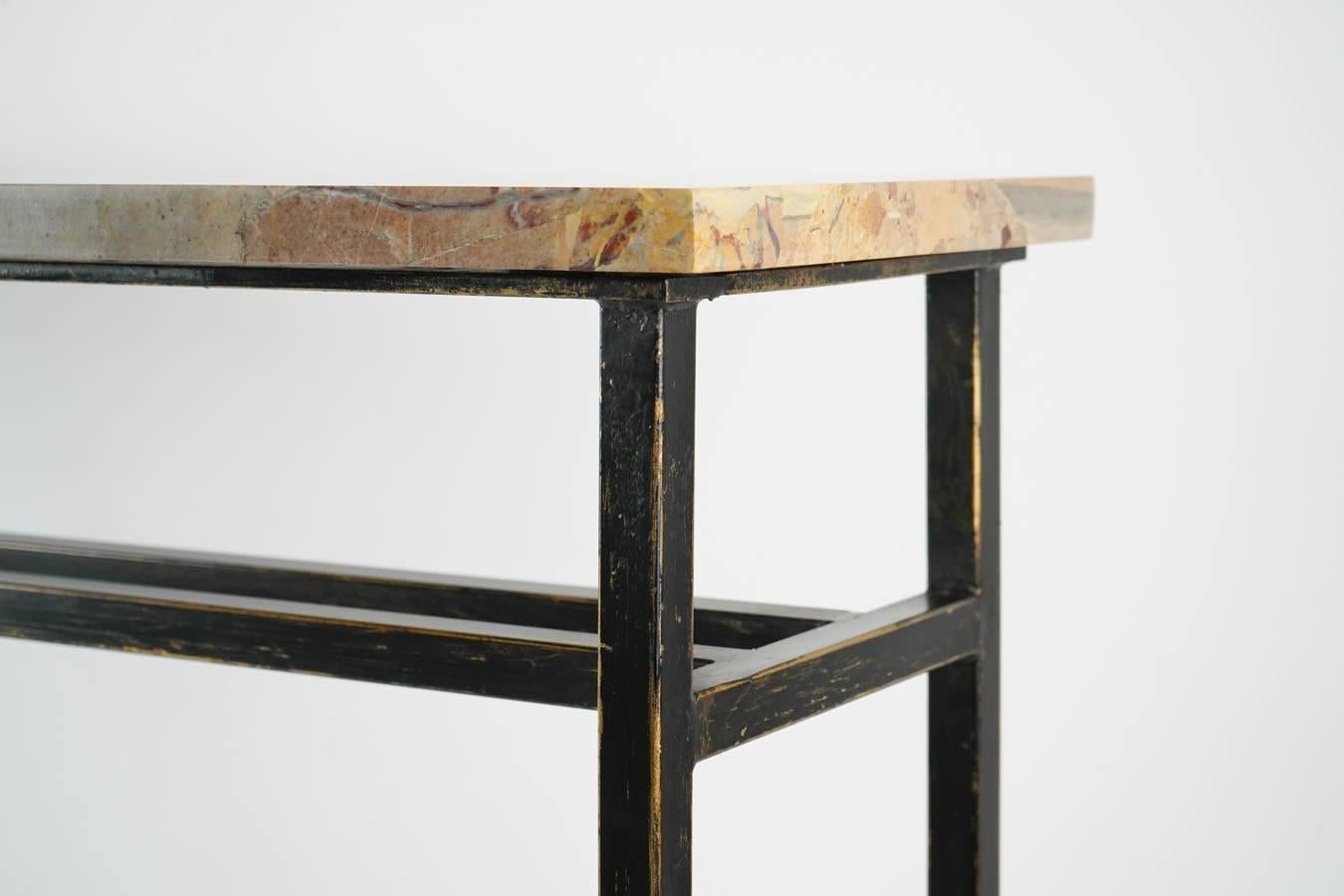 French Modern Art Console, Painted Steel and Marble For Sale