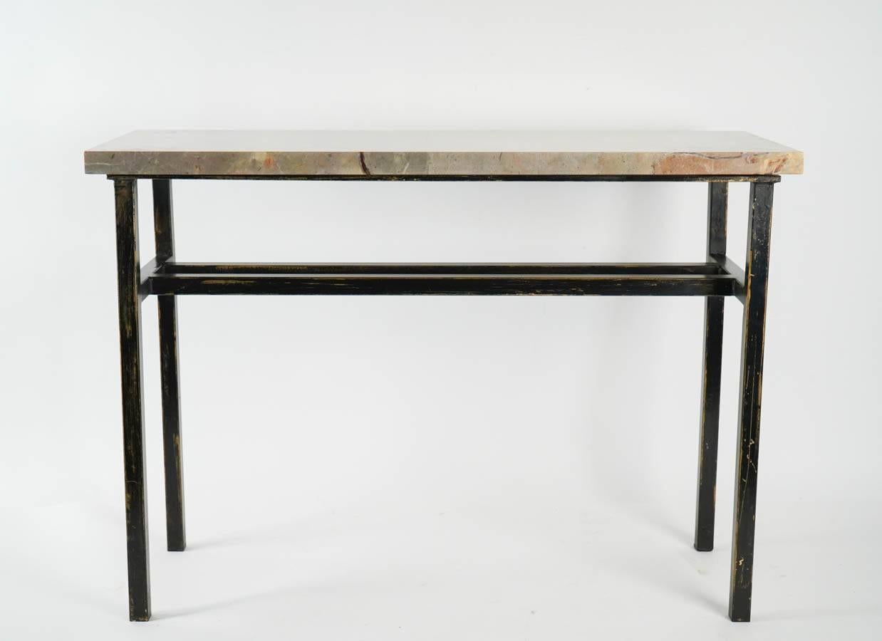 Late 20th Century Modern Art Console, Painted Steel and Marble For Sale