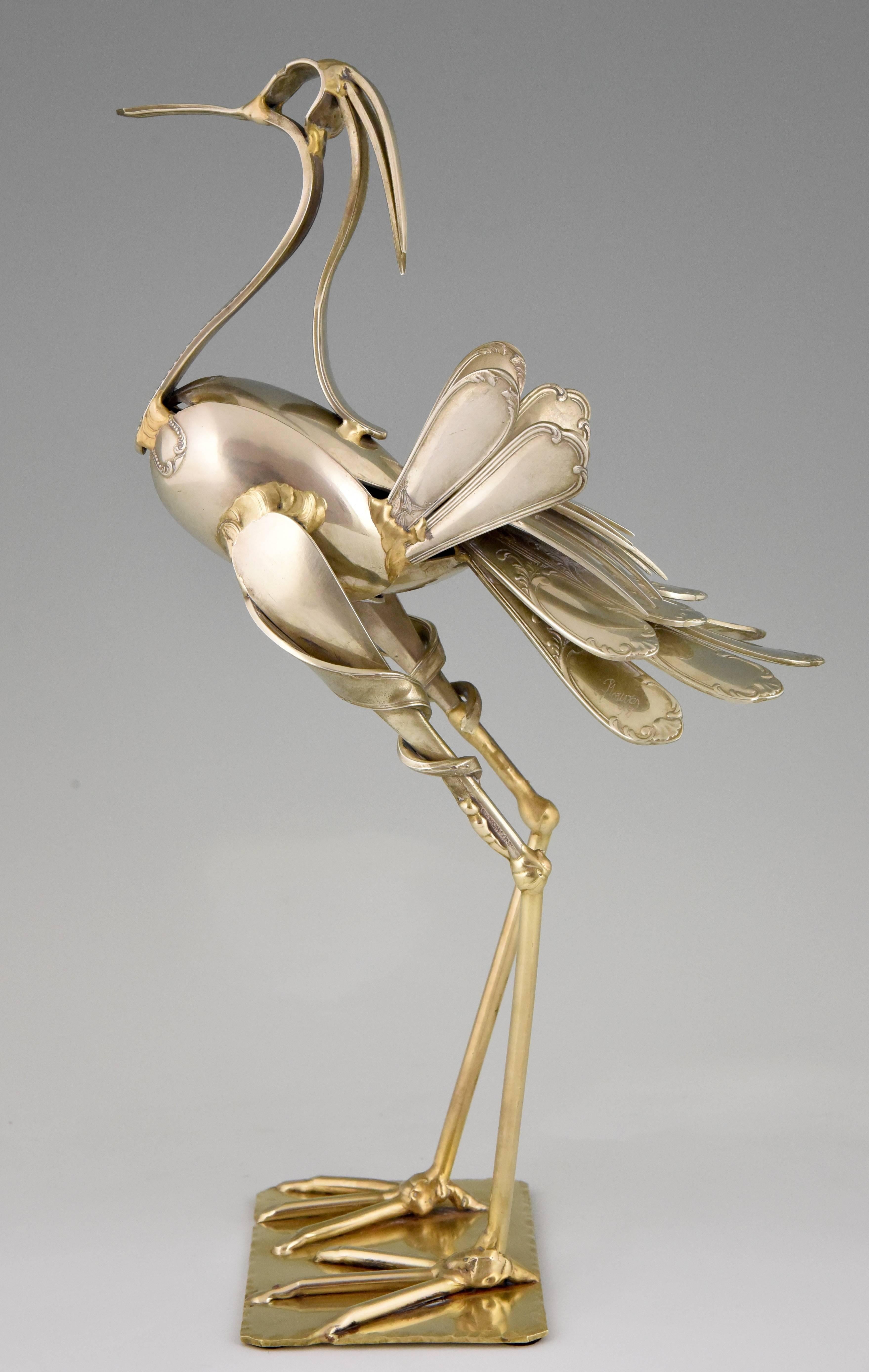 Mid-Century Modern Modern Art Cutlery Sculpture of a Bird by Gerard Bouvier, France, 1998