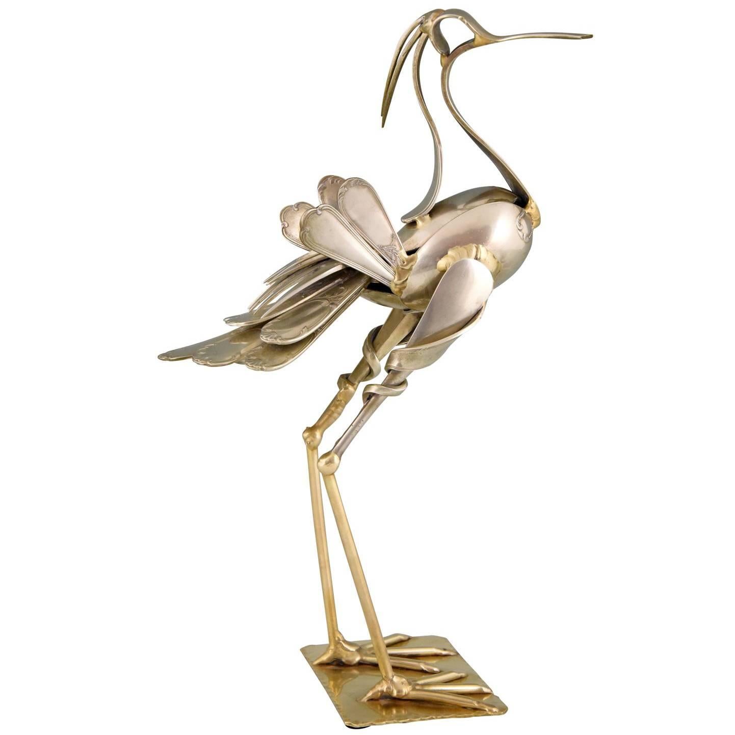 Modern Art Cutlery Sculpture of a Bird by Gerard Bouvier, France, 1998