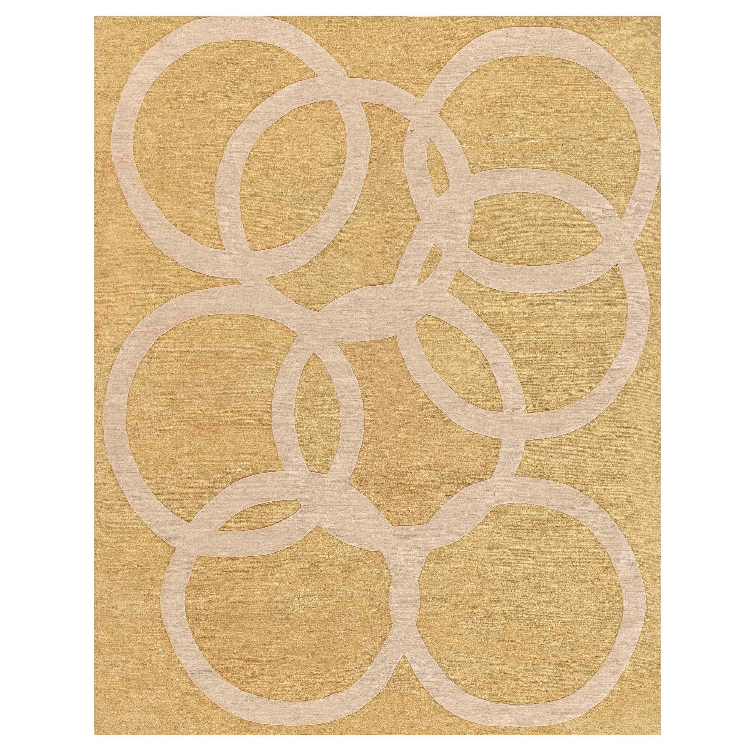 Tappeto moderno Art Deco Beige e Oro Quantum Circles di Doris Leslie Blau in vendita