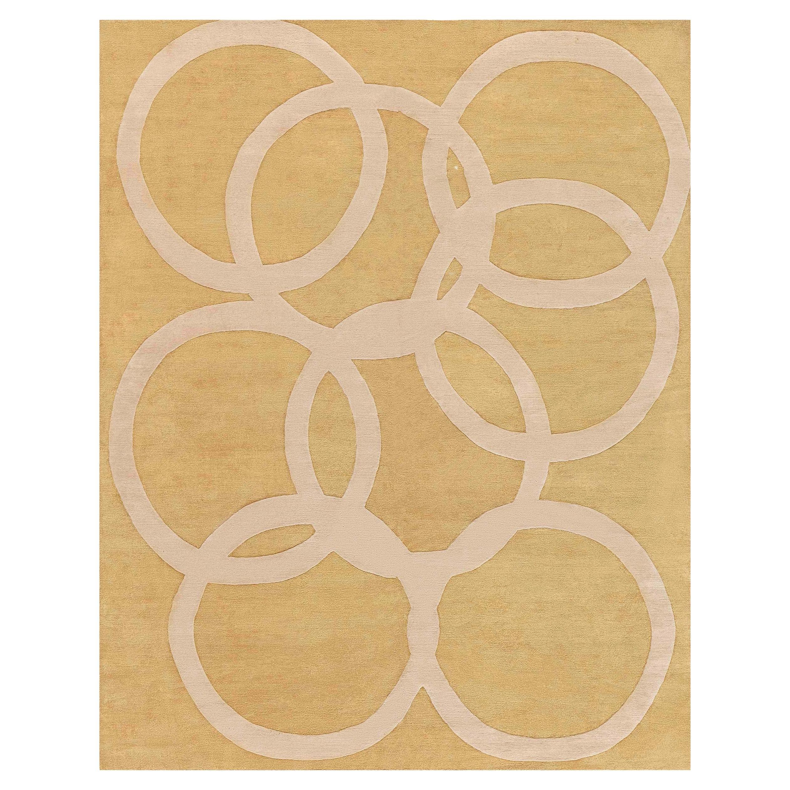 Modern Art Deco Beige and Gold Quantum Circles Rug by Doris Leslie Blau For Sale