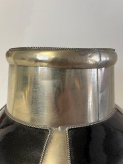 Modern Art Deco Black Glaze Terracotta Vase Silver Detail