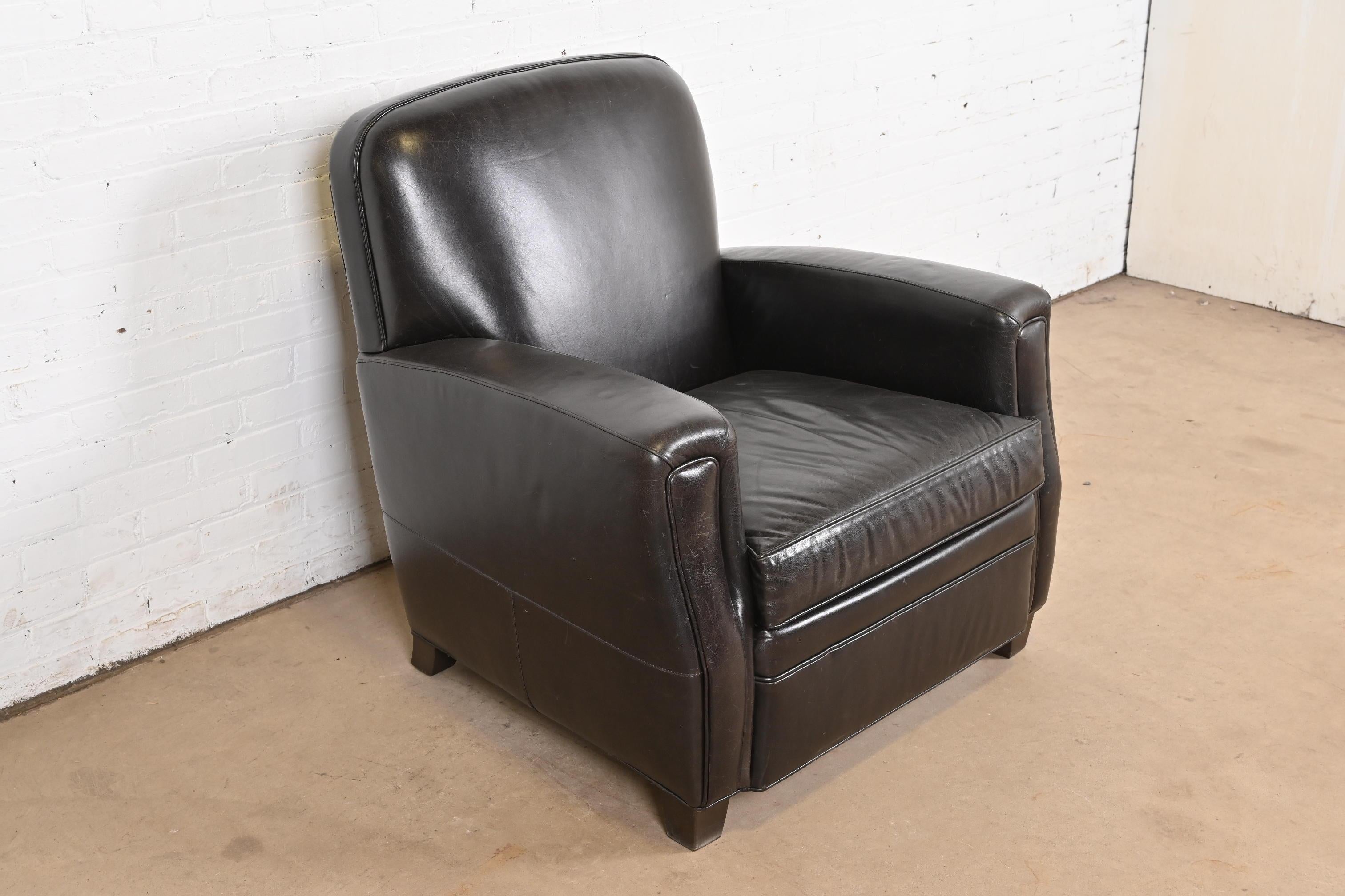 American Modern Art Deco Black Leather Lounge Chair For Sale